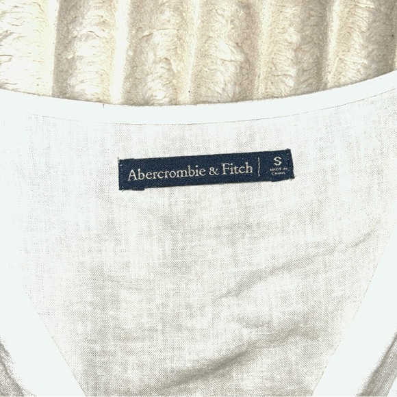 Abercrombie & Fitch Cream Button-Down Shirt Linen Blend Crop - Picture 4 of 8